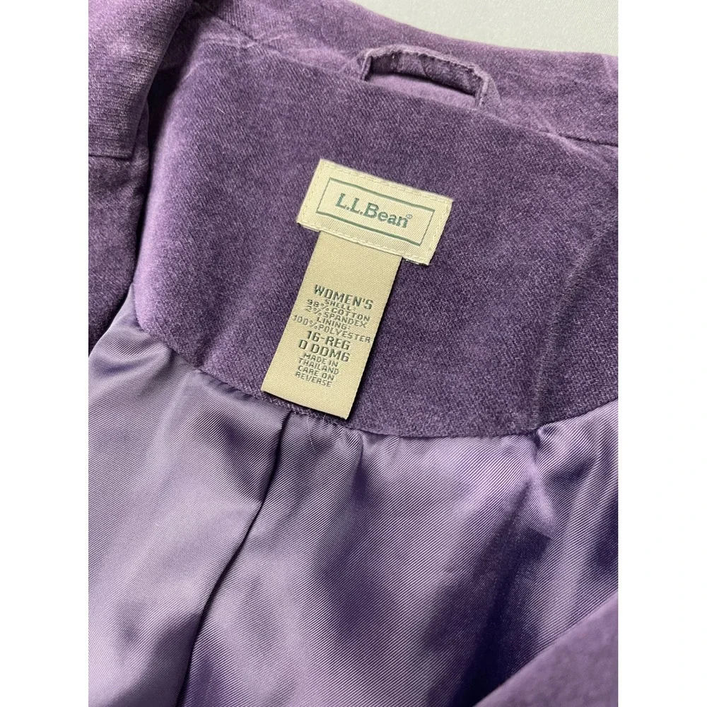 LL Bean Purple Corduroy Blazer Jacket Womens 16‎ Regular Cotton Spandex 3 Button